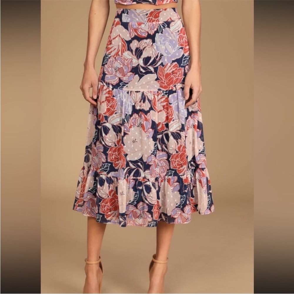 Lulus Floating Through Flowers Floral Two Piece Midi Set Size Large - Picture 3 of 12